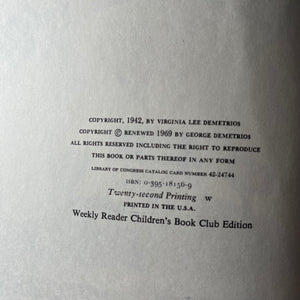 vintage children's picture book, Caldecott Award Winning Book - The Little House Written & Illustrated by Virginia Lee Burton - view of the closeup of the copyright information showing it was published in 1969 & is the Twenty-Second Printing