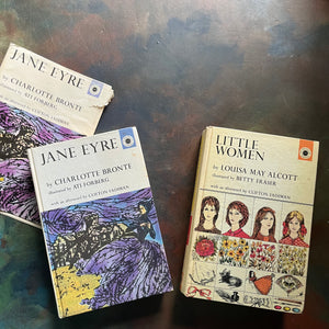 The Macmillan Classics Book Series-Jane Eyre written by Charlotte Bronte and Little Women written by Louisa May Alcott-vintage children's classic literature-view of the front covers