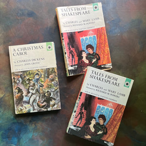 The Macmillan Classics-Tales from Shakespeare by Charles & Mary Lamb-A Christmas Carol by Charles Dickens-classic children's literature-view of the front covers