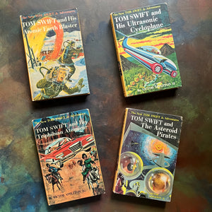 The New Tom Swift Jr. Adventures Book Set by Victor Appleton II-Volumes 5, 10, 19 & 21-vintage children's sci fi books-view of the front covers