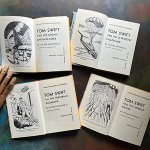 The New Tom Swift Jr. Adventures Book Set by Victor Appleton II-Volumes 5, 10, 19 & 21-vintage children's sci fi books-view of the title pages & frontispieces