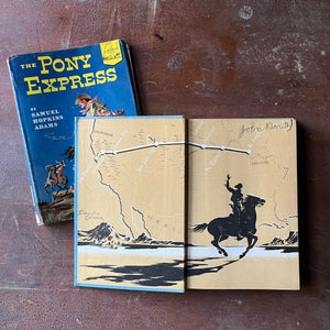 Log Cabin Vintage - vintage children's books, living history books, Landmark Series Book - The Pony Express written by Samuel Hopkins Adams with illustrations by Lee J. Ames - view of the inside cover with a child's name written in ink