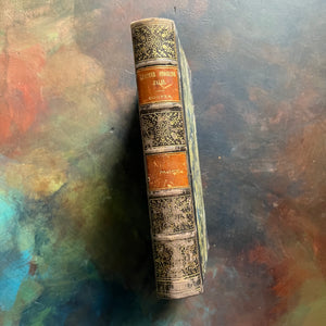 The Prairie written by James Fenimore Cooper-book one of the leather stocking tales-antique leather-bound book with marbled cover-vintage adventure book-view of the spine