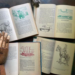 The Real Book About Book Set-Set of Four-Prehistoric Life-Science Experiments-Ships-Horses-vintage non-fiction books for children-view of the illustrations