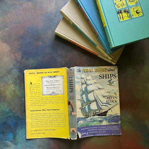 The Real Book About Book Set-Set of Four-Prehistoric Life-Science Experiments-Ships-Horses-vintage non-fiction books for children-view of the dust jacket's outside covers