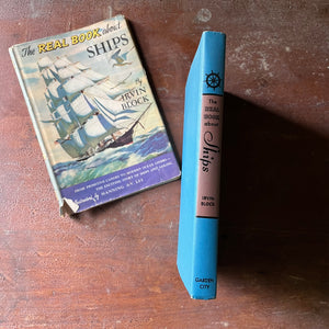 vintage children's book, children's history book, vintage chapter book, The Real Book About Series - The Real Book About Ships by Irvin Block with illustrations by Manning de V. Lee - view of the spine