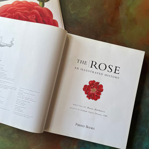 The Rose an Illustrated History written by Peter Harkness with illustrations by Pierre Joseph Redoute-rose flower prints for framing-nature book-coffee table book-view of the title page