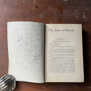 vintage children's chapter book, adventure books for boys - The Young Mineralogist: The Jaws of Death written by Edwin J. Houston - view of the first page of chapter one showing a map opposite the text