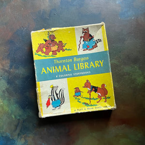 Thorton Burgess Animal Library Box Set in Original Box-8 Colorful Storybooks in Original Box-vintage children's books-Harrison Cady Illustrations-view of the top of the box