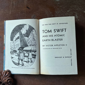 vintage children's adventure chapter books for boys, The New Tom Swift Jr. Adventure Series Book - Tom Swift and His Atomic Earth Blaster written by Victor Appleton II with illustrations by Graham Kaye - view of the title page