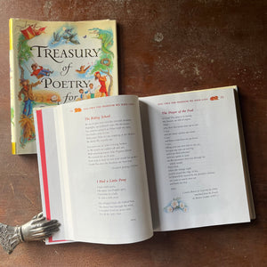 vintage children's poetry, children's anthology of Poetry - Treasury of Poetry for Children Selected by Susie Gibbs with Foreword by Charles Causley and illustrations by Daz Wallis - view of the contents pages