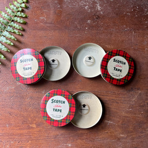 Trio of Small Scotch Plaid Cellulose Tins - inside of the tins with their iconic Important reminder inside