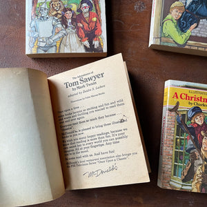 vintage children's chapter books, McDonald's Illustrated Classics - Set of 4 McDonald's Illustrated Classics Books:  The Wizard of Oz, The Adventures of Tom Sawyer, Black Beauty & A Christmas Carol - view of the inside cover of the Adventures of Tom Sawyer