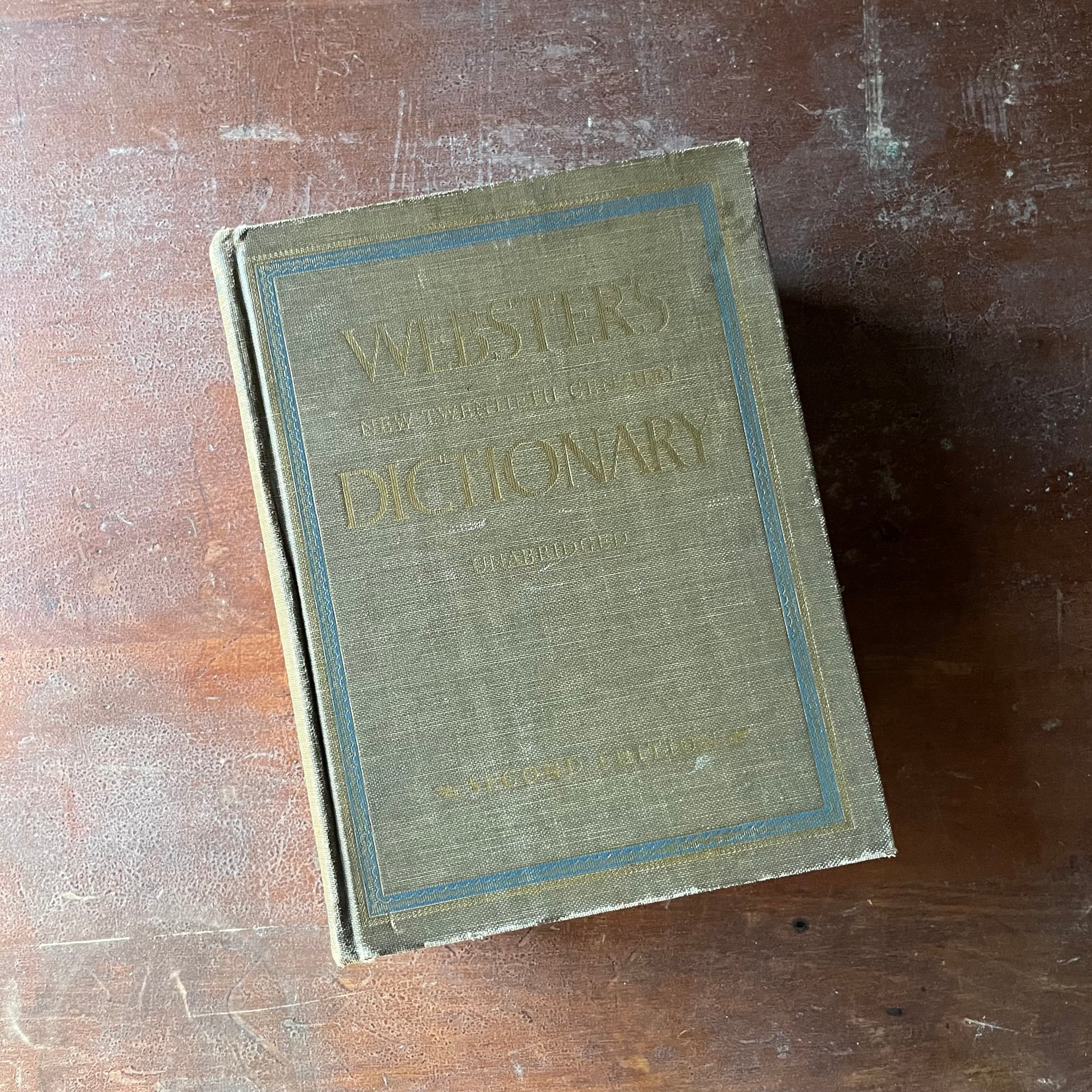 Webster's New Twentieth Century Unabridged Dictionary-1968 Edition-vintage dictionary-view of the front cover in gray with a blue border & gold writing