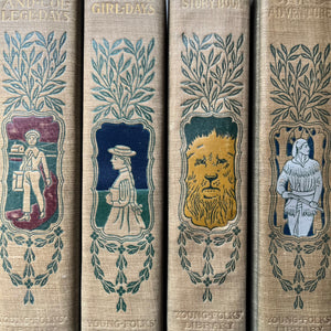 Young Folks Library Book Set of 8-1901 Editions-Hall & Locke Company, Boston-vintage children's storybooks-view of the last four volumes spines