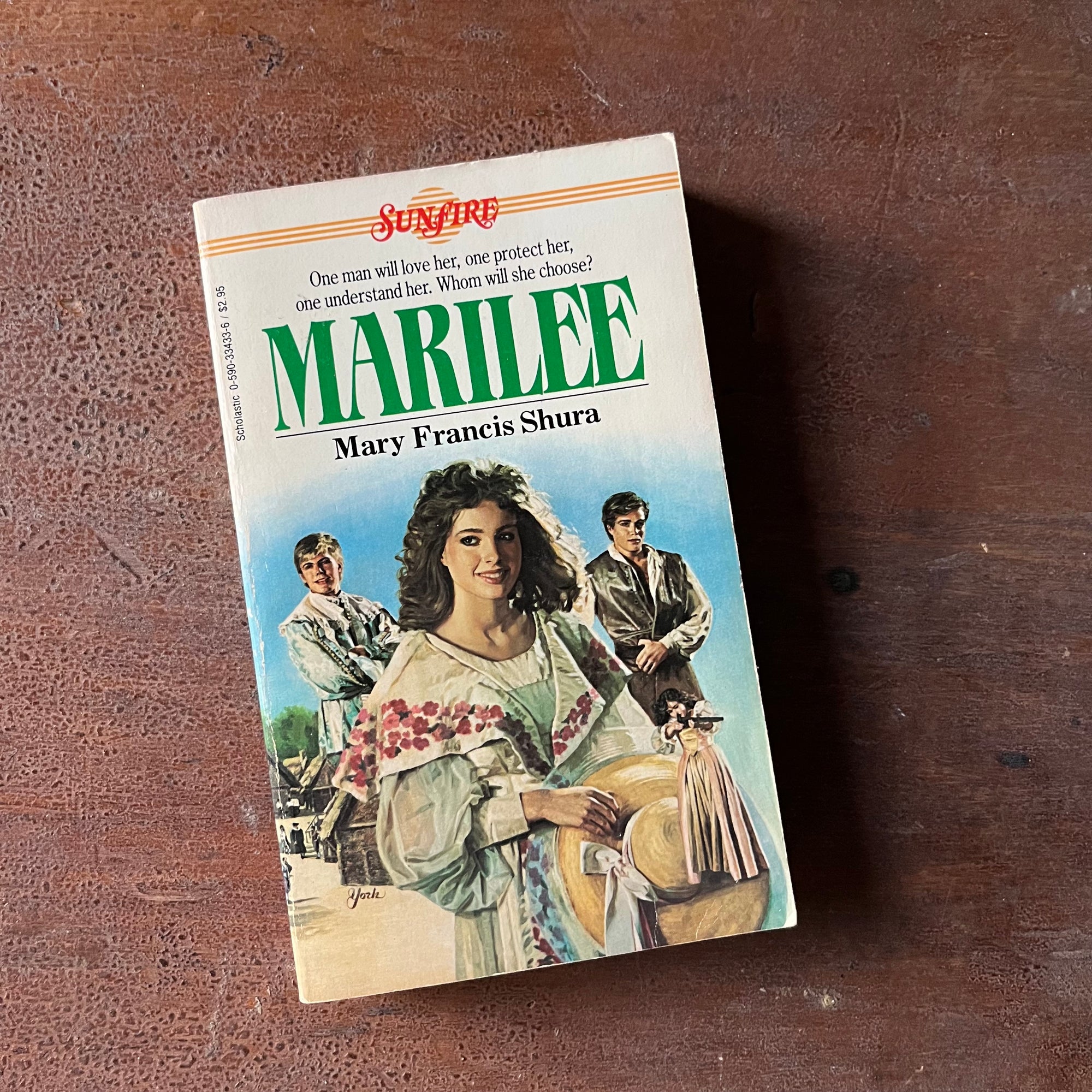 Log Cabin Vintage - vintage young adult book, vintage Scholastic Books Series, Sunfire Romance Series Book - #9 Marilee by Mary Francis Shura - view of the front cover