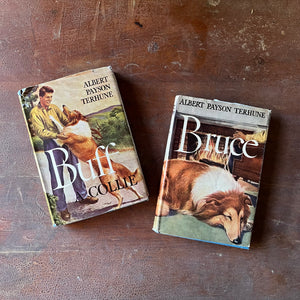 Pair of Dog Books:  Buff a Collie and Bruce by Albert Payson Terhune - view of the dust jackets front covers