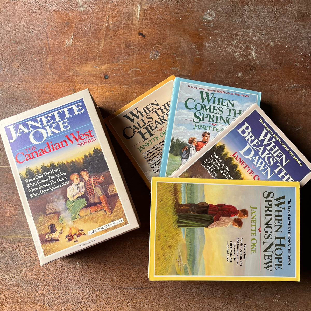 Log Cabin Vintage - vintage books, The Canadian West Series, historical fiction - Janette Oke's Canadian West Series Box Set with Sleeve - view of the box & front covers