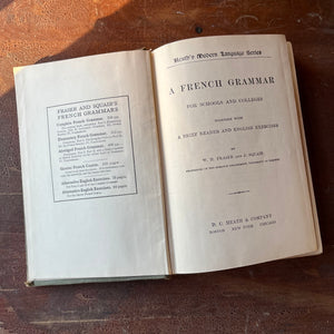 Log Cabin Vintage – vintage non-fiction – vintage French books – book stack – Learn French Book Stack - vintage stack of five french grammar books some written in French - view of the title page of French Grammar