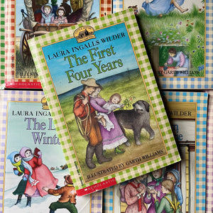 Log Cabin Vintage – vintage children’s book, children’s book, chapter book, scholastic books - Little House on the Prairie Complete Book Set by Laura Ingalls Wilder with Illustrations by Garth Williams – view of The First Four Years Cover