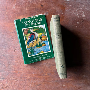 Log Cabin Vintage – vintage children’s book, children’s book, chapter book, Smiling Pool Series – Longlegs the Heron by Thornton W. Burgess with Illustrations by Harrison Cady - view of the spine