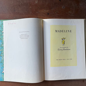 Log Cabin Vintage - children's books, vintage children's book, picture book - Madeline by Ludwig Bemelmans a 1967 Hard Cover Edition- view of the title page