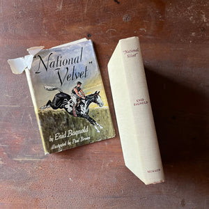 Log Cabin Vintage – vintage children’s book, children’s book, chapter book – National Velvet by Enid Bagnold with illustrations by Paul Brown - view of the spine