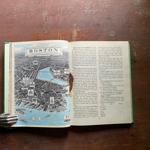 North American Neighbors The Catholic Geography Series - view of the map Boston plus a dried leaf tucked into the book