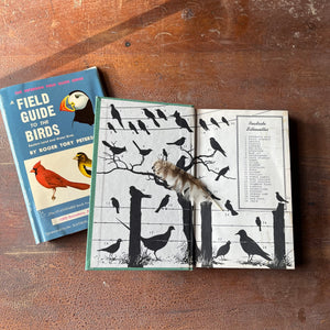 Log Cabin Vintage – vintage non-fiction – nature books – bird identification book – field guide – Peterson Field Guide - A Field Guide to the Birds Easter Land and Water Birds - Written by Roger Tory Peterson - view of the inside cover