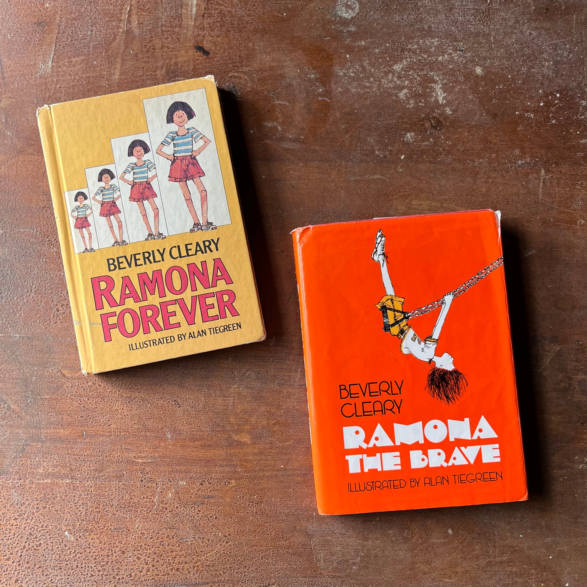 Log Cabin Vintage - vintage children's books, vintage chapter books, Ramona Quimby, Beverly Cleary - Pair of  Ramona Quimby Books by Beverly Cleary - Ramona The Brave and Ramona Forever illustrated by Alan Tiegreen - view of the front covers