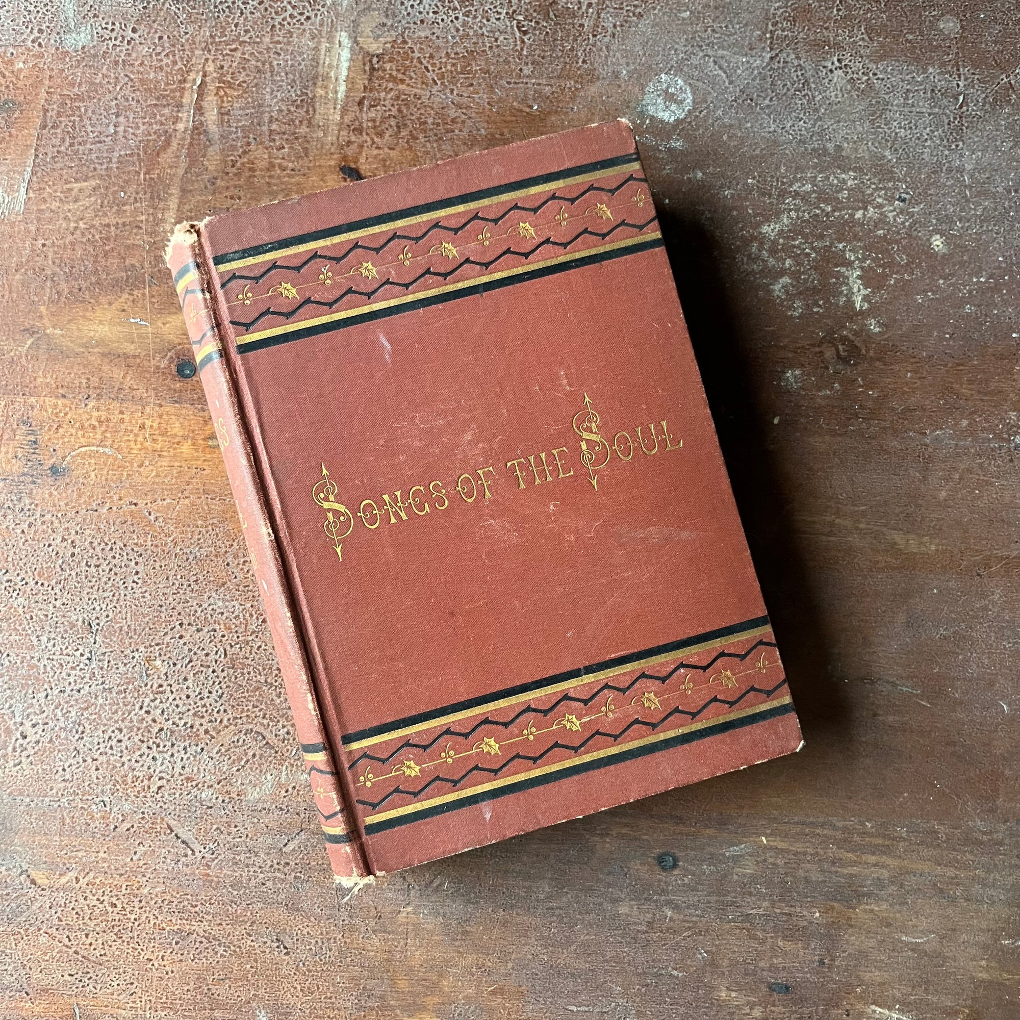 Log Cabin Vintage – antique non-fiction, music book, antique music book, antique song book – Songs of the Soul:  Gathered Out of Many Lands and Ages by Samuel Irenaeus Prime - 1874 Edition - view of the embossed front cover