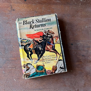 Log Cabin Vintage – vintage children’s book, children’s book, chapter book, The Black Stallion Series - The Black Stallion Returns by Walter Farley with Illustrations by Harold Eldridge - view of the dust jacket's front cover