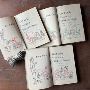 Log Cabin Vintage – vintage children’s book, children’s book, Junior Deluxe Editions – The Family Treasury of Children's Stories Complete Three Book Set - view of the title pages