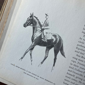 Log Cabin Vintage - Non Fiction, vintage book, book on horses, thoroughbreds, C. W. Anderson - Thoroughbreds Story and Illustrations by C. W. Anderson - view of a closeup of an illustration by C. W. Anderson - jokey on young thoroughbred