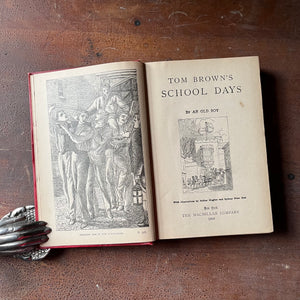 Log Cabin Vintage – vintage children’s book, children’s book, chapter book - Tom Brown's Schooldays by an Old Boy written by Thomas Hughes and illustrated by Arthur Hughes and Sydney Prior Hall - view of the title page