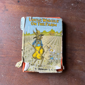 Log Cabin Vintage - vintage children's book, children's chapter book, read-aloud book - Uncle Wiggily on the Farm by Howard R. Garis with illustrations by Elmer Rache - view of the dust jacket's front cover