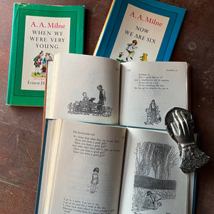 Log Cabin Vintage – vintage children’s book, children’s book, chapter book, poetry, Winnie the Pooh Book Series - Pair of A. A. Milne Books:  When We Were Very Young and Now We Are Six with decorations by Ernest H. Shepard - view of the illustrations