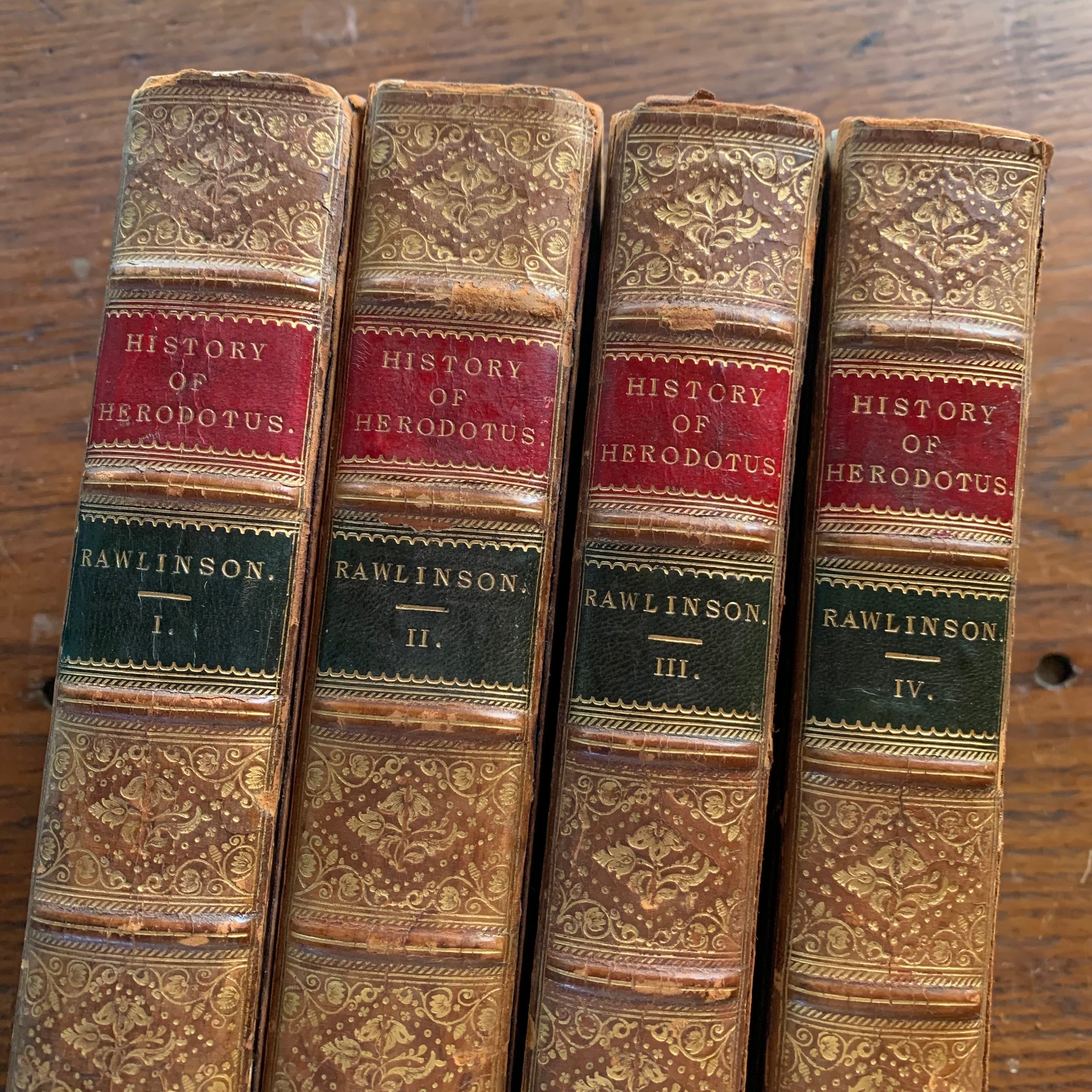 History of Heredotus Complete Set 1862 Leather Bound - Closeup Spine