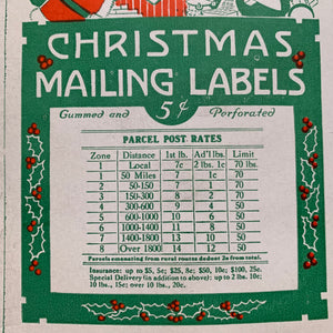 Vintage Gummed Christmas Mailing Labels Booklet - Vintage Santa Labels - Vintage Shipping Supply - Vintage Office Supply