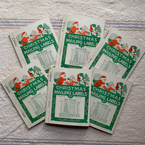 Vintage Gummed Christmas Mailing Labels Booklet - Vintage Santa Labels - Vintage Shipping Supply - Vintage Office Supply