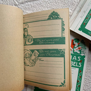 Vintage Gummed Christmas Mailing Labels Booklet - Vintage Santa Labels - Vintage Shipping Supply - Vintage Office Supply