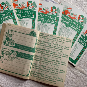 Vintage Gummed Christmas Mailing Labels Booklet - Vintage Santa Labels - Vintage Shipping Supply - Vintage Office Supply